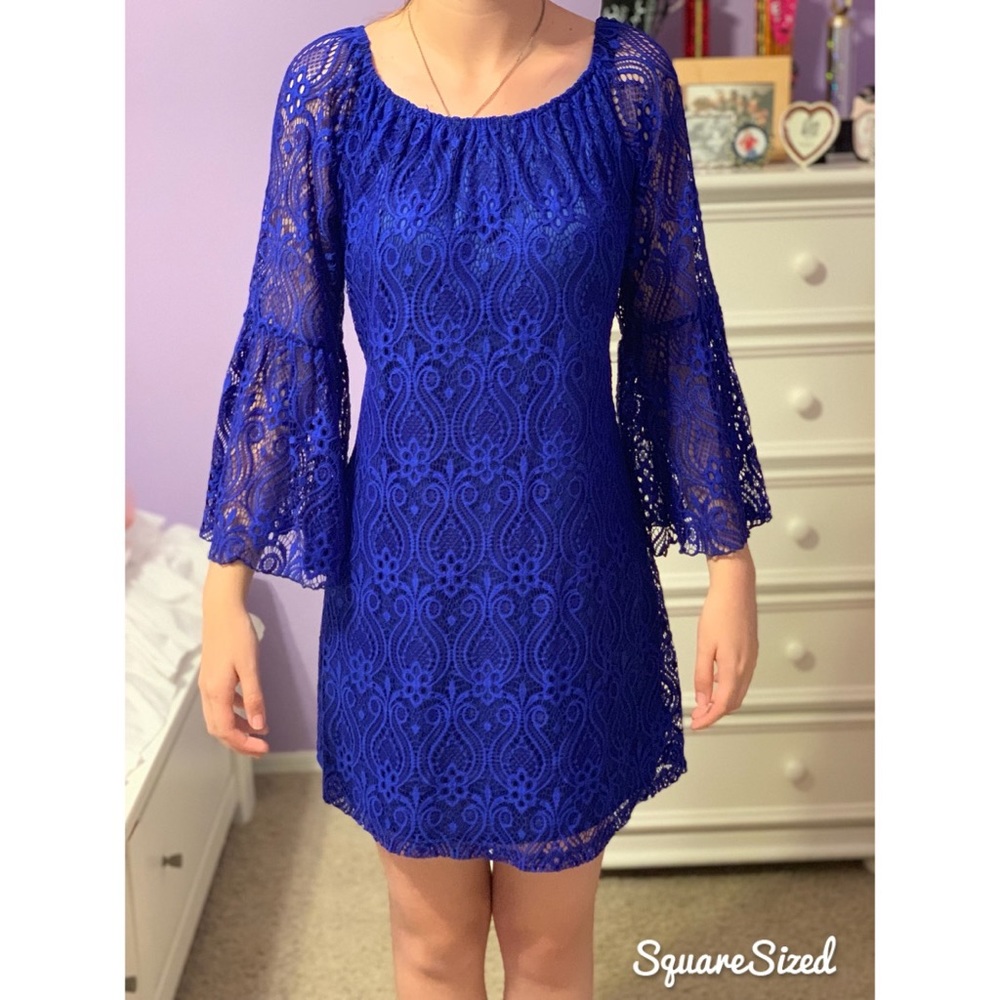 Royal Blue Long Sleeve Lace Dress